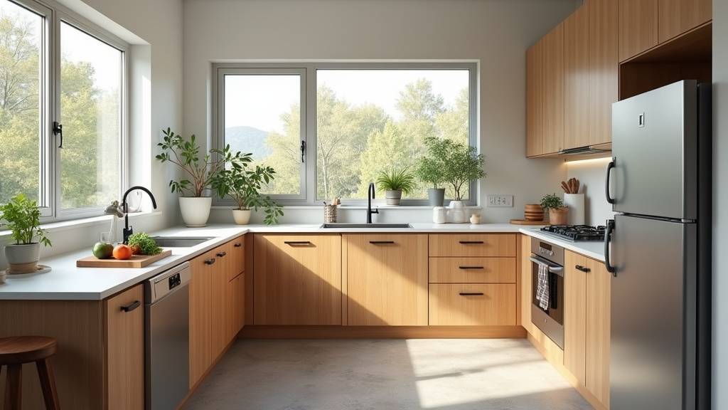 Vue d'ensemble d'une cuisine en L ergonomique