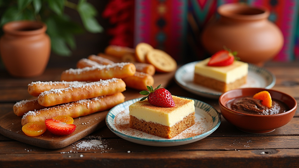 Desserts mexicains traditionnels avec churros et flan