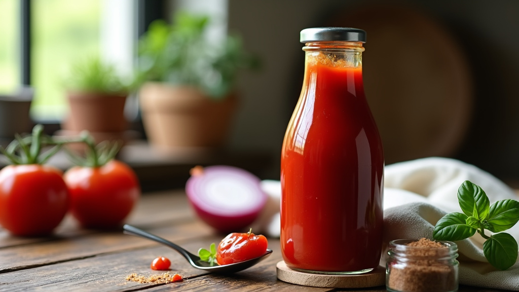 Bocaux de ketchup maison faits maison alignés sur une étagère