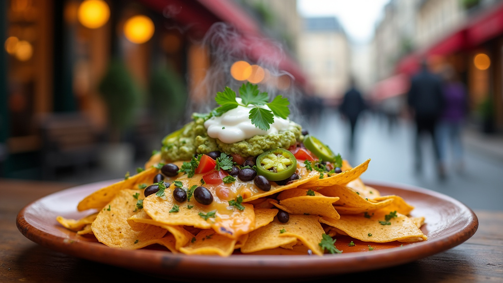 Restaurant Nachos Mexican Good Food avec des clients dégustant des plats mexicains colorés