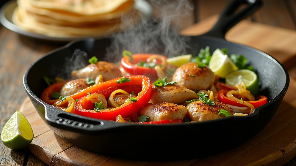 Une personne préparant ses fajitas avec diverses garnitures sur une table