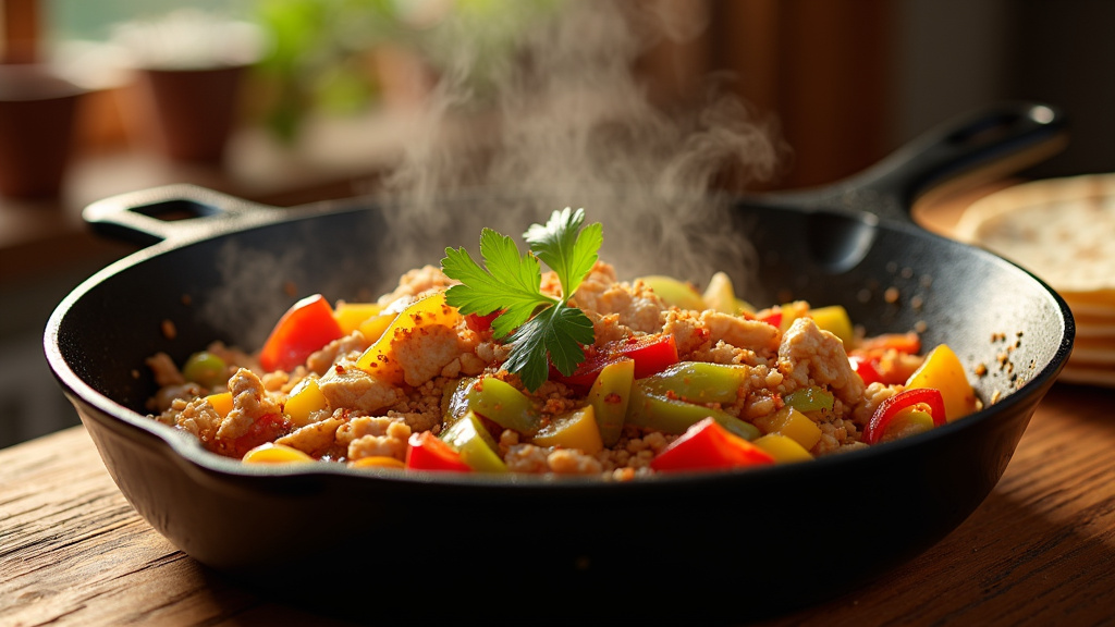 Fajitas maison colorées avec poulet et légumes frais