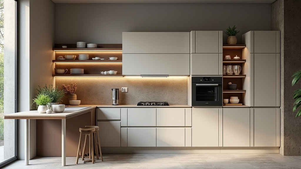 Aperçu d'une cuisine moderne tendance 2026 avec îlot central et matériaux naturels